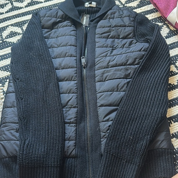 NWT Express Black Puffer Jacket with Knit Sleeves - Picture 2 of 2
